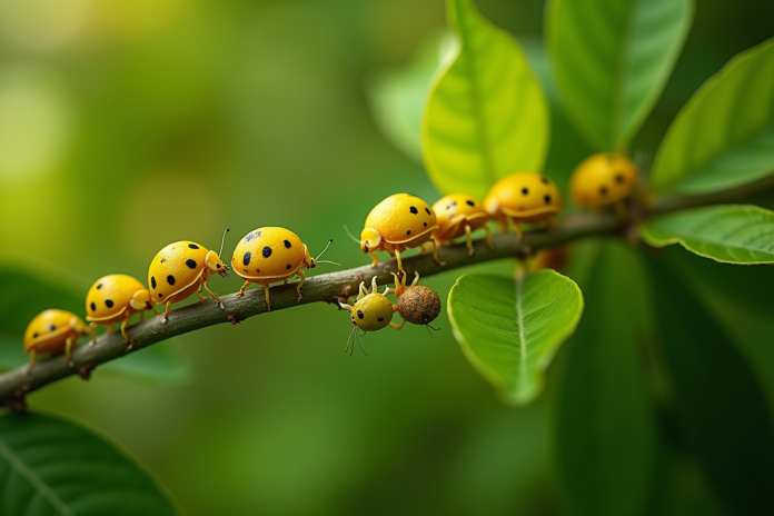 branche-limoneur-pucerons Raisin de citronnier avec pucerons en gros plan