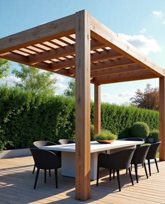 Pergola bioclimatique moderne sur terrasse ensoleillee
