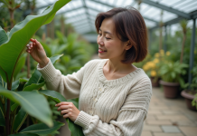 Jardin botanique : Découvrez l’objectif et les bienfaits des parcs botaniques Femme curieuse touchant une plante exotique dans un jardin