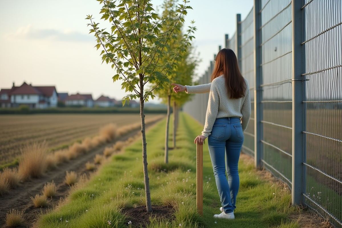 Femme pointant un arbre récemment planté près d