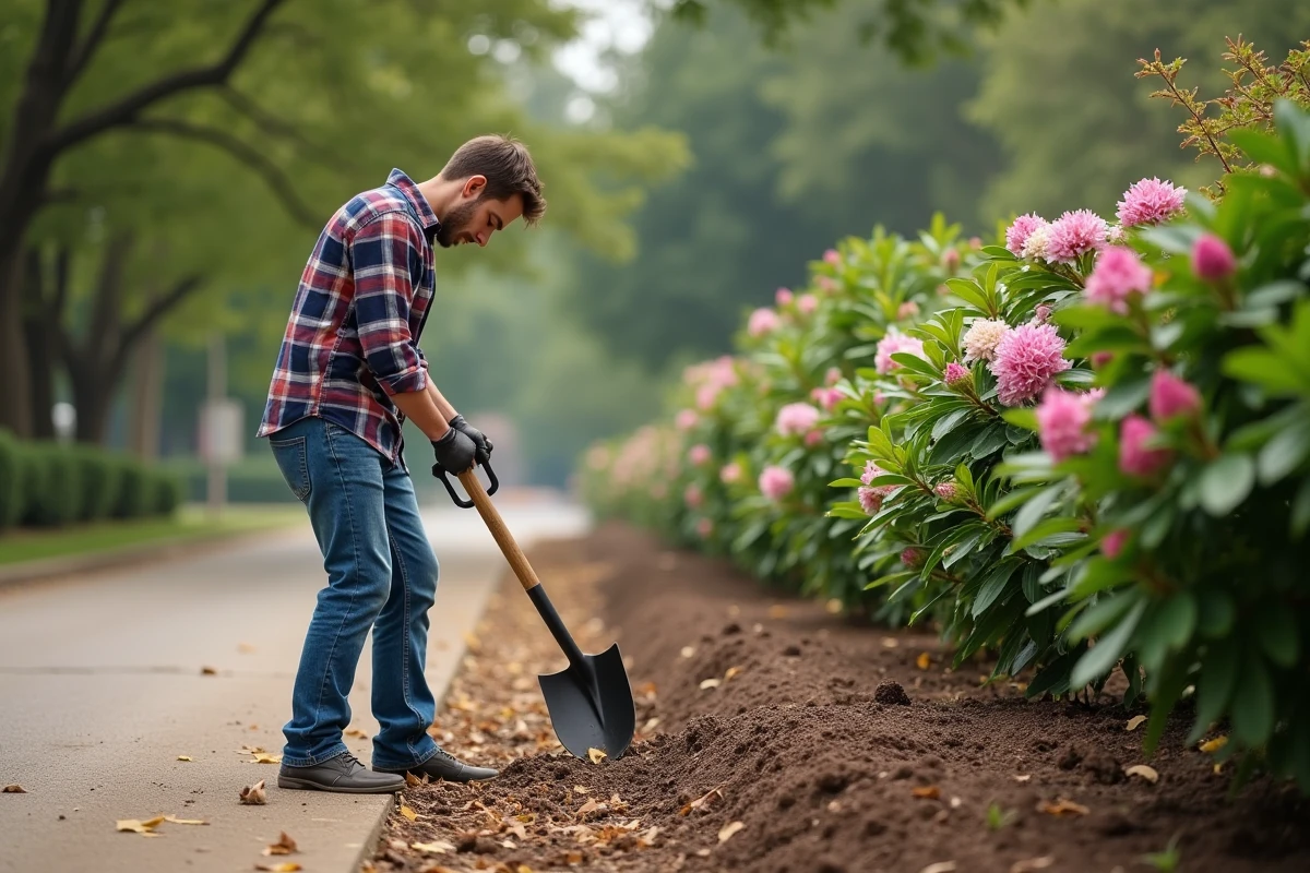 Jeune homme frustré près d’un rhododendron mal planté