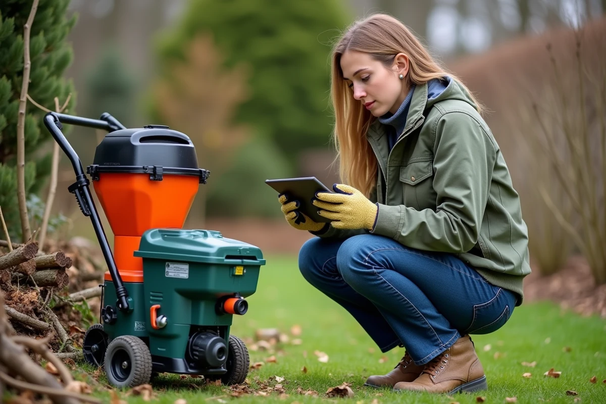 Jeune femme en jardinage avec deux broyeurs de branches