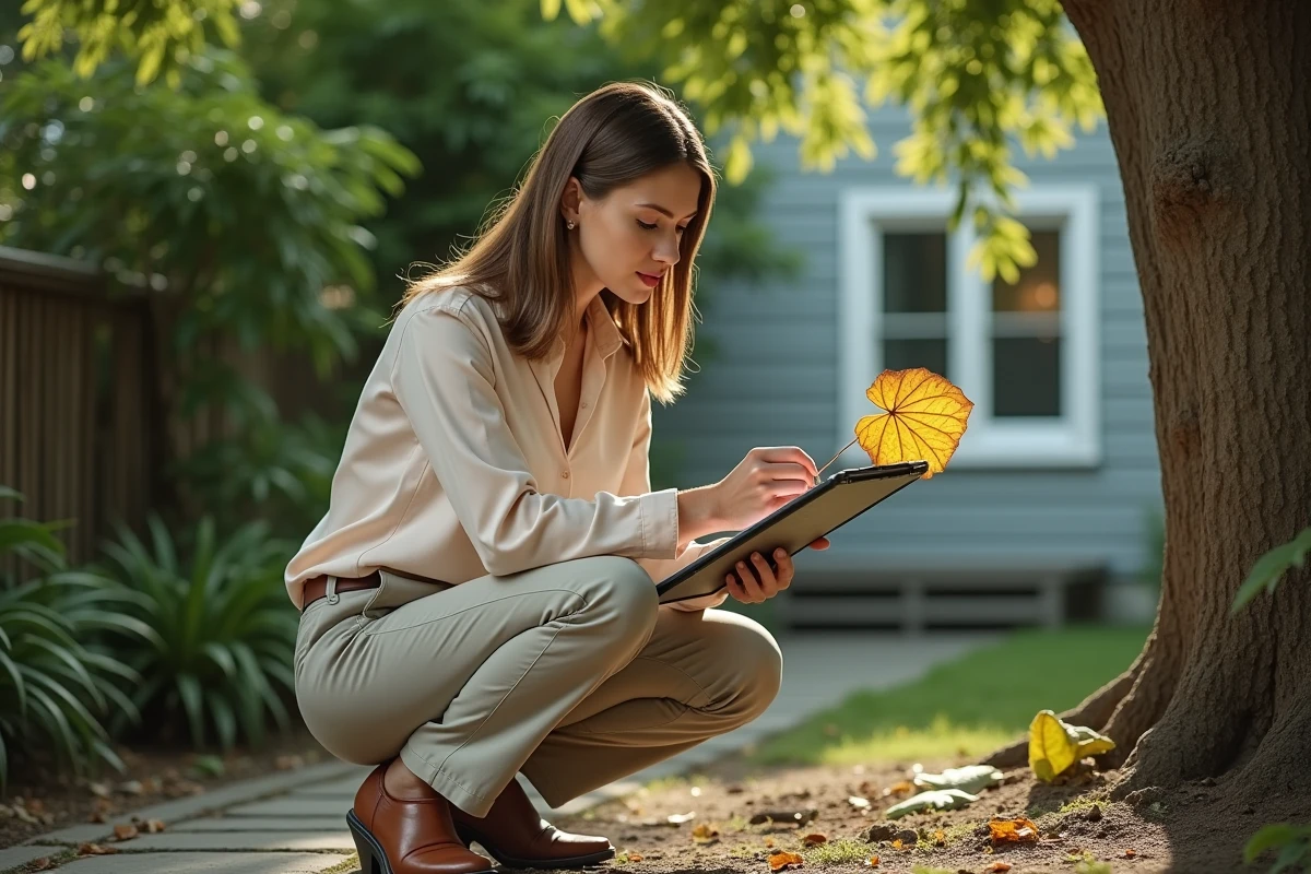 Femme examinant une feuille malade d