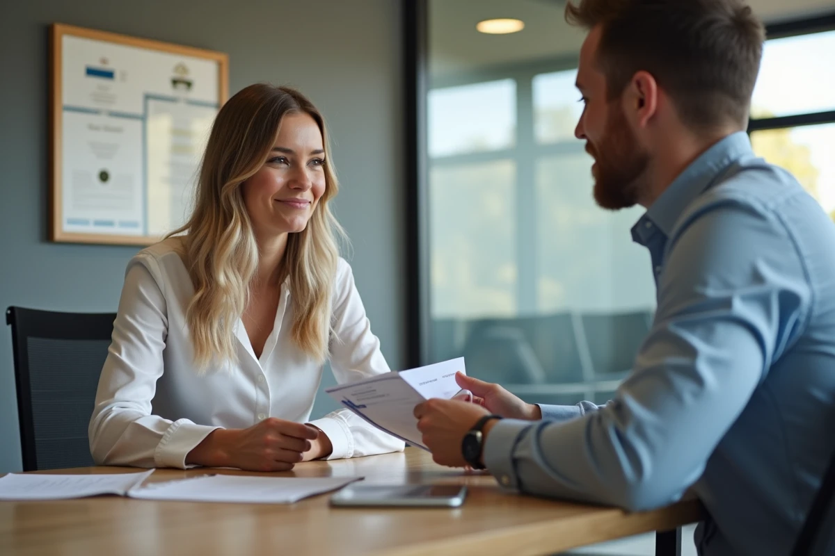 Jeune femme gestionnaire discutant des garanties avec un client