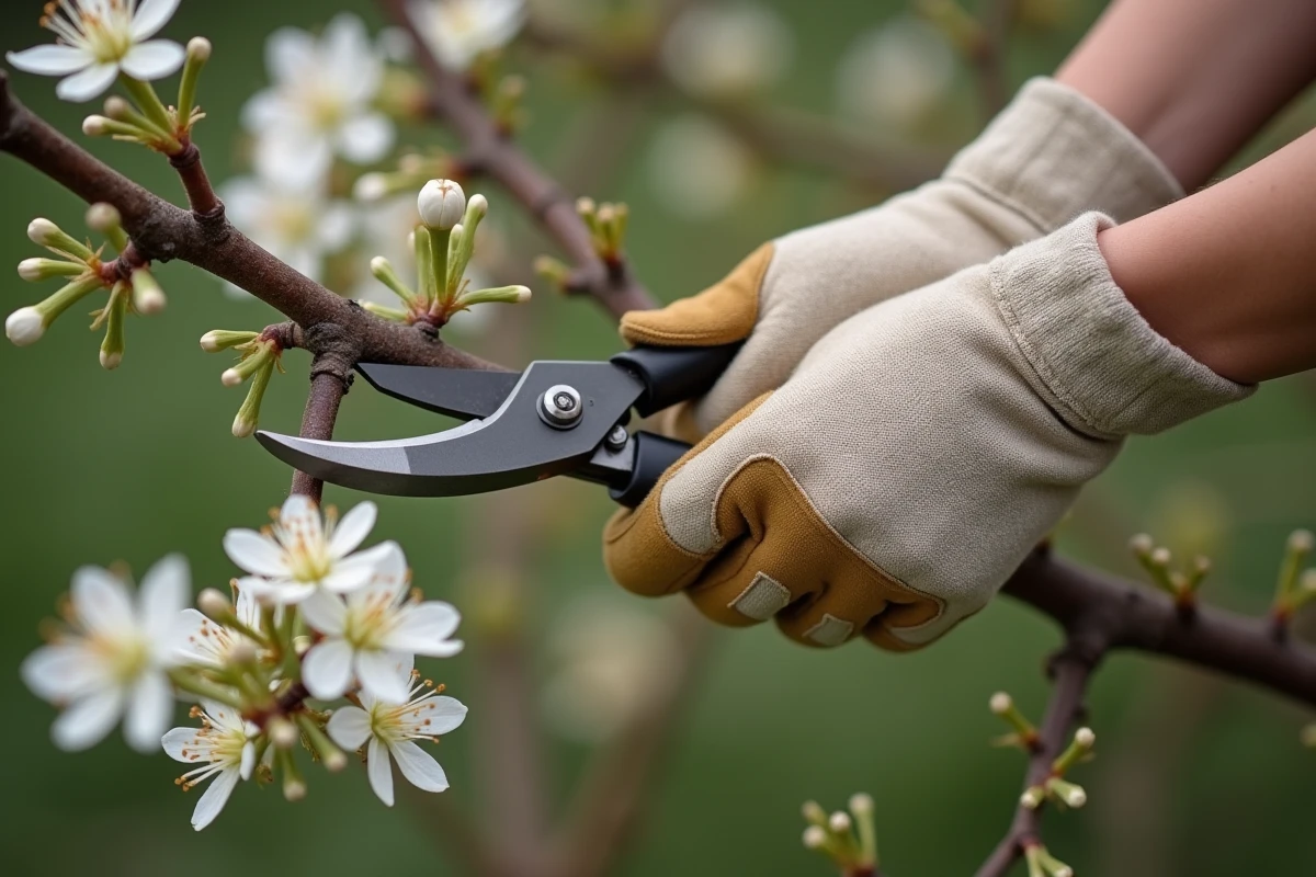 Taille d'un arbuste à fleurs blanches au printemps pour favoriser la floraison